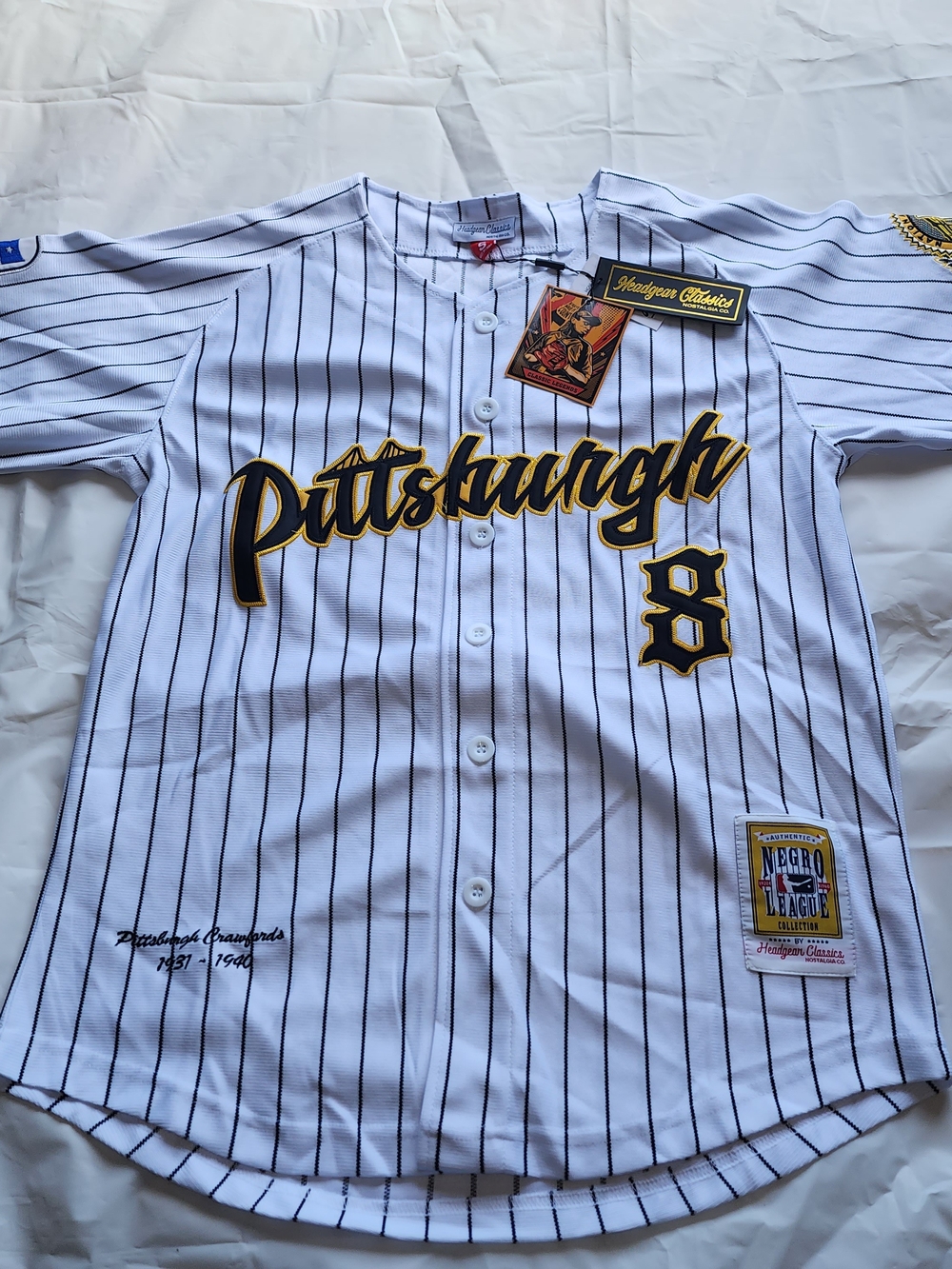 Pittsburgh Pinstripe Baseball Jersey - White with Black & Gold
